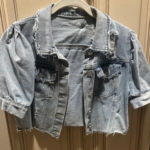 Distressed cropped Denim Jacket